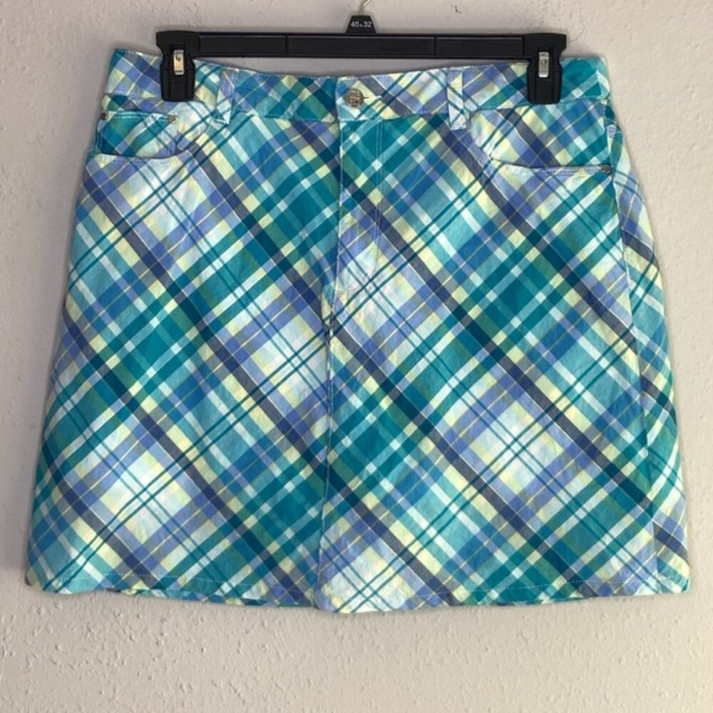 Croft & Barrow Women's Size 14 Blue, Green, White Plaid Skort - 100% Cotton